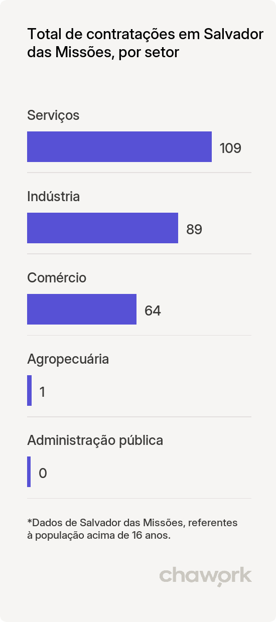 Total de contratações por setor em Salvador das Missões, RS