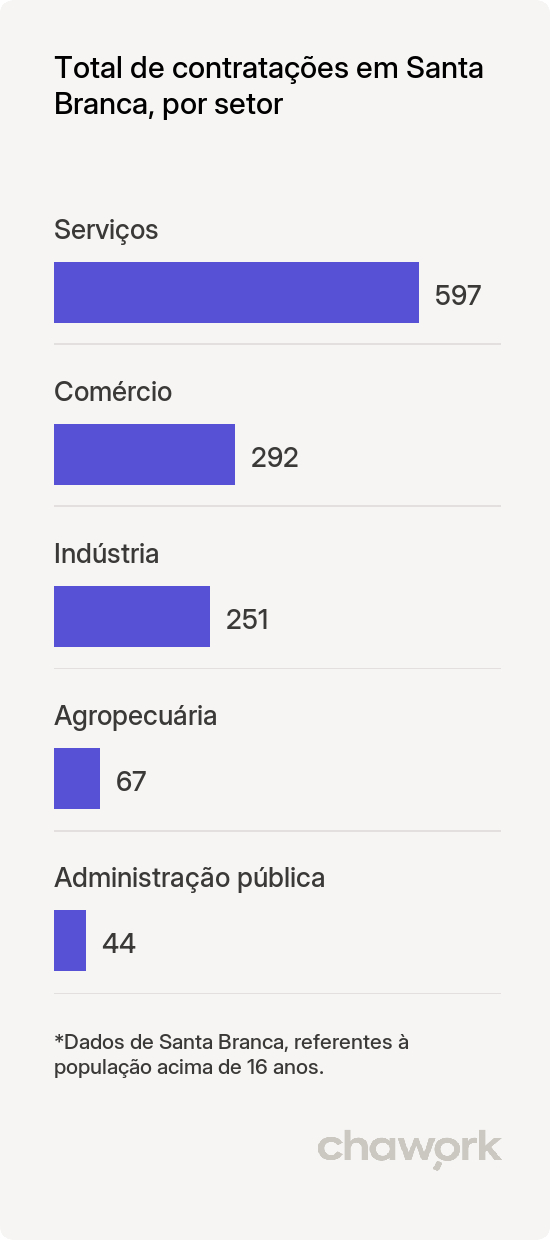 Total de contratações por setor em Santa Branca, SP