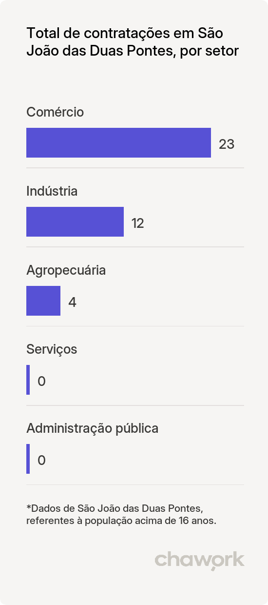 Total de contratações por setor em São João das Duas Pontes, SP