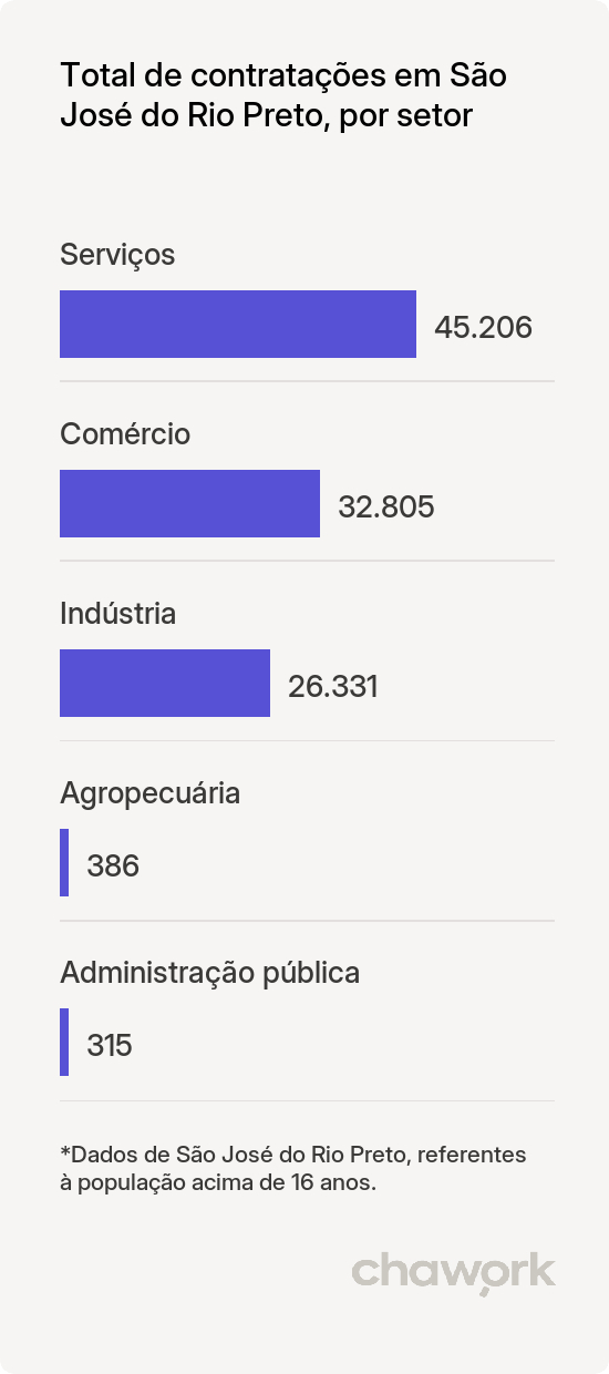 Total de contratações por setor em São José do Rio Preto, SP