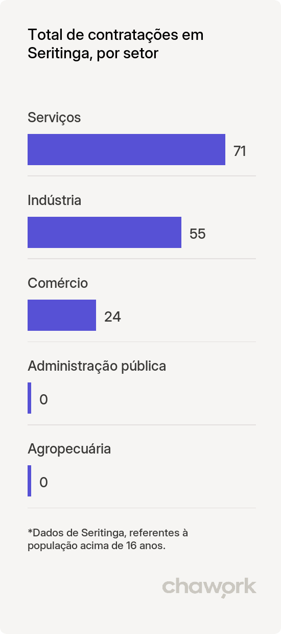 Total de contratações por setor em Seritinga, MG
