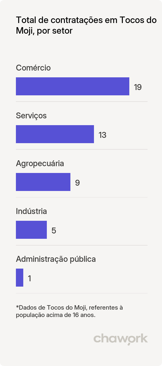 Total de contratações por setor em Tocos do Moji, MG