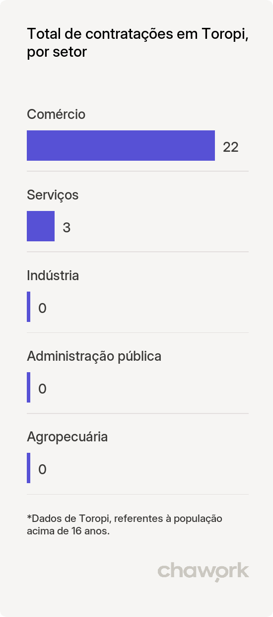 Total de contratações por setor em Toropi, RS
