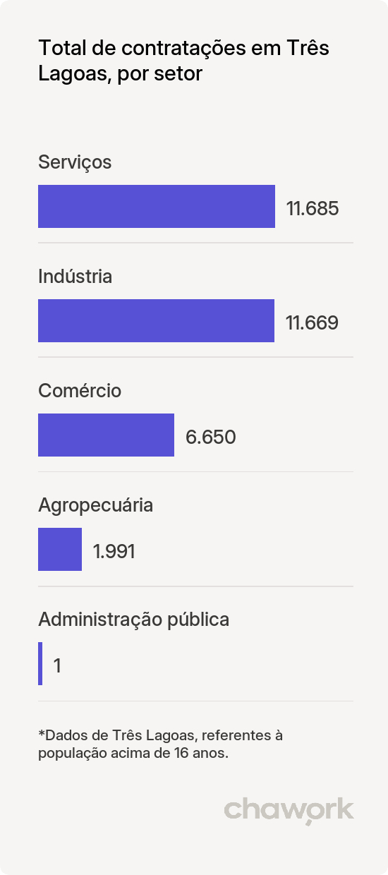 Total de contratações por setor em Três Lagoas, MS