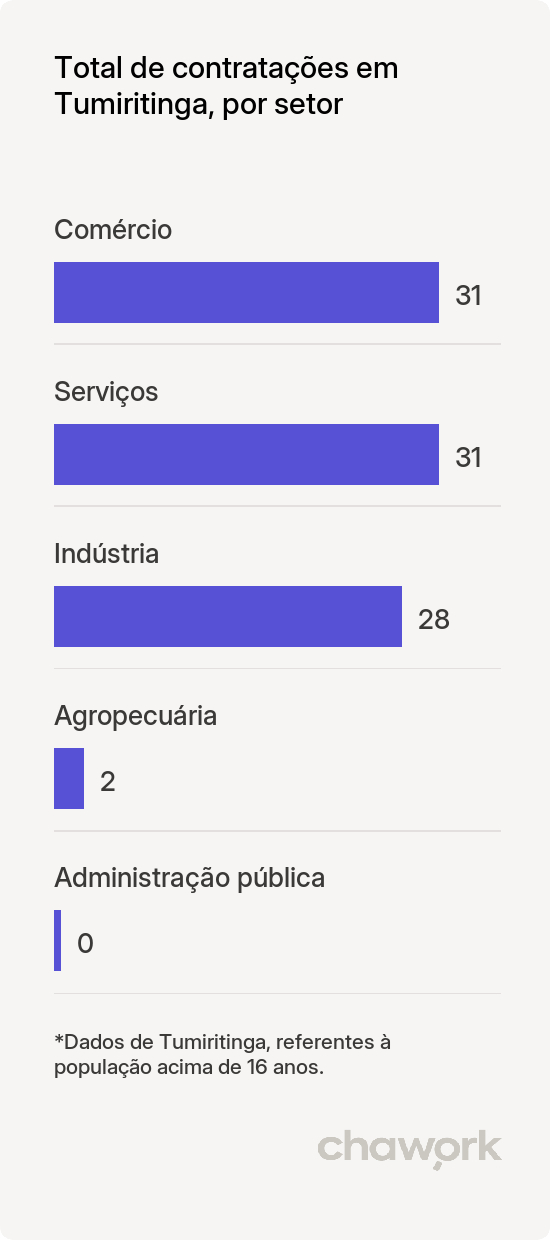 Total de contratações por setor em Tumiritinga, MG