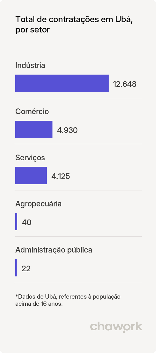 Total de contratações por setor em Ubá, MG