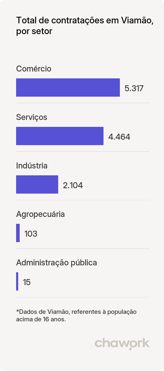 Total de contratações por setor em Viamão, RS