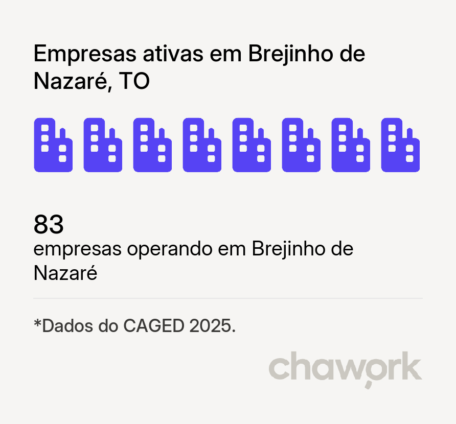 Empresas ativas em Brejinho de Nazaré, TO